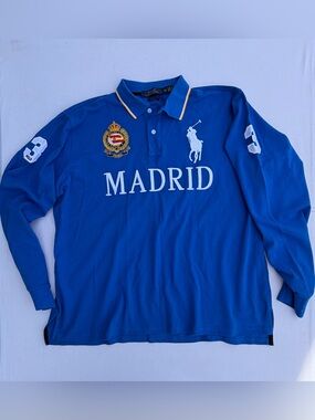Ralph Lauren Big Pony Madrid #3 Espana Spain Crest Polo Blue  Embroidered 5XL